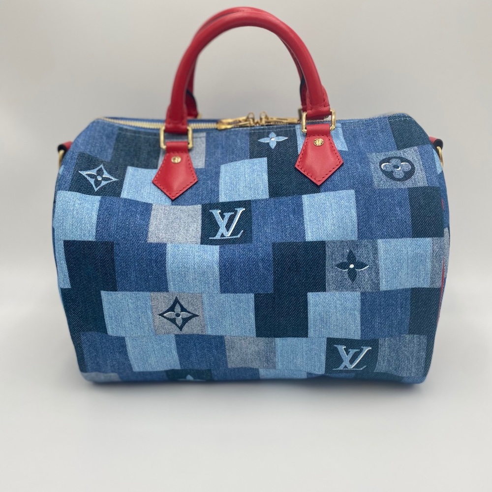 Louis Vuitton Speedy 30 Bandouliere Denim Rouge